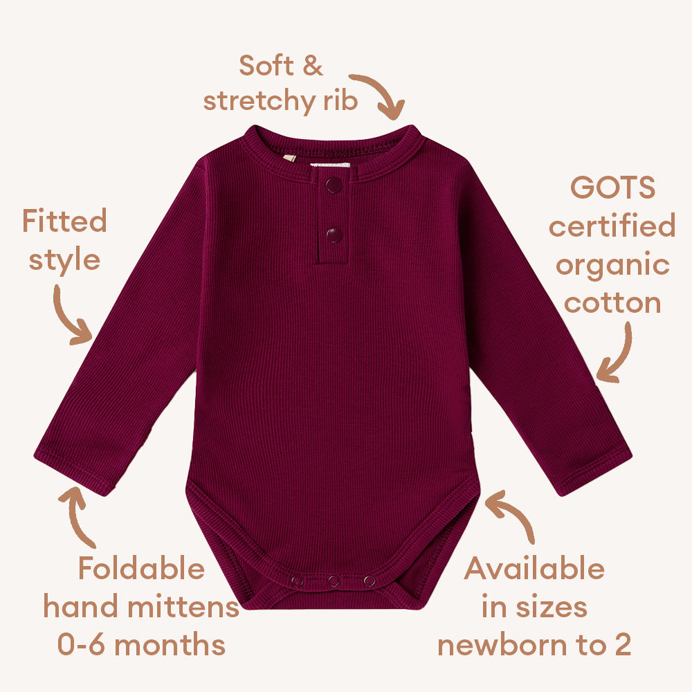 Raspberry Long Sleeve Organic Bodysuit - View 4