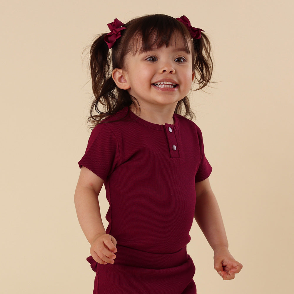 Raspberry Short Sleeve Organic Bodysuit - View 5