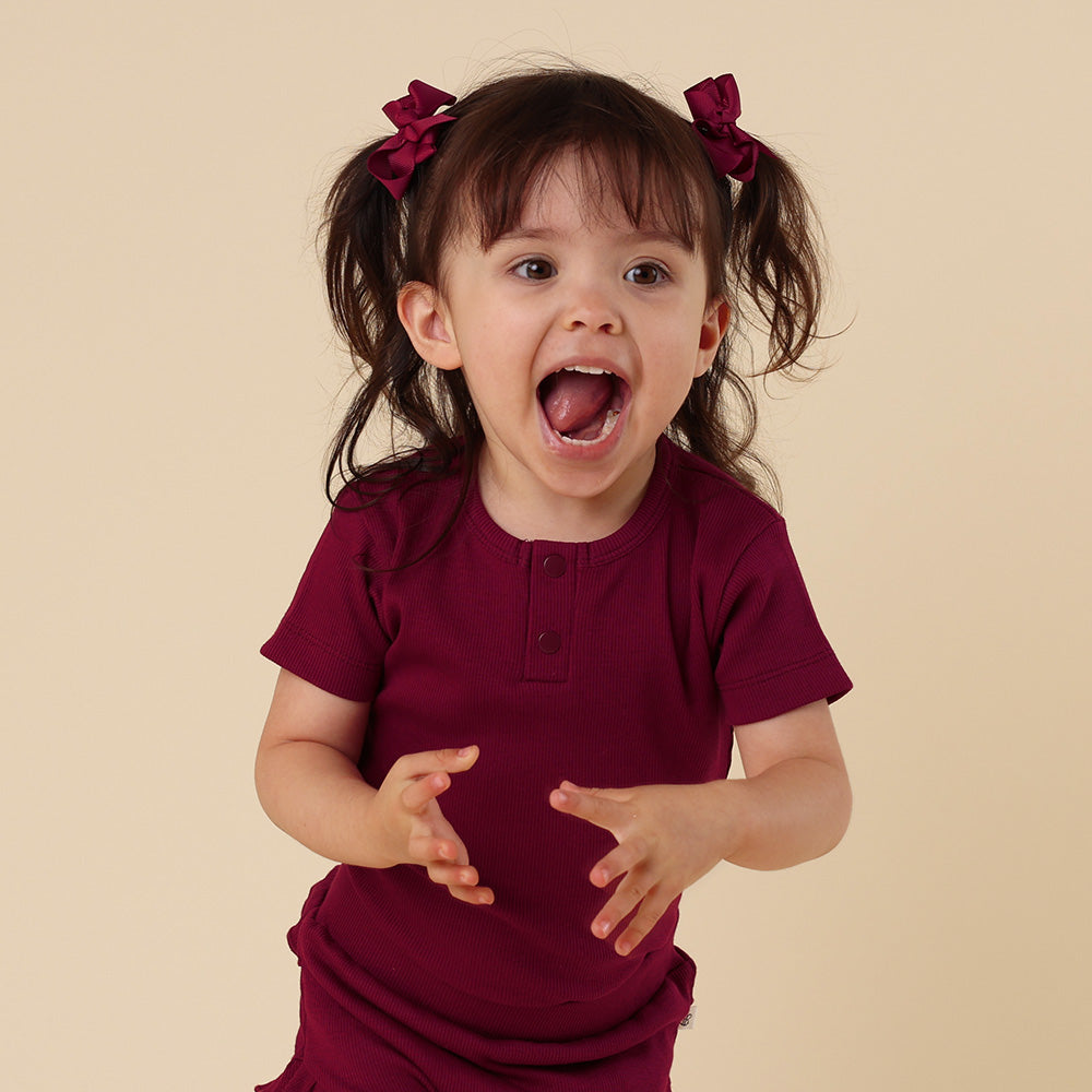 Raspberry Short Sleeve Organic Bodysuit - View 10