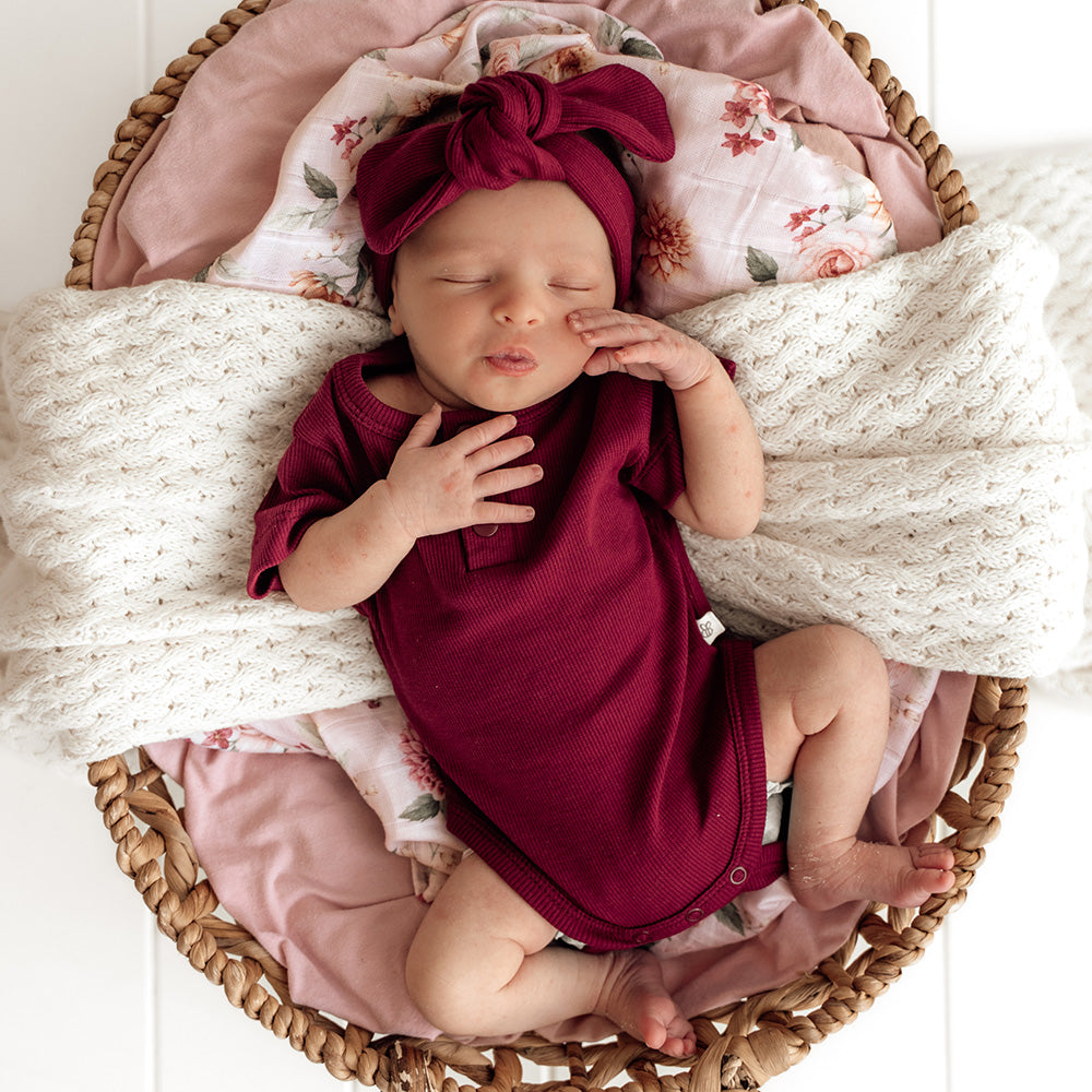 Raspberry Short Sleeve Organic Bodysuit - View 1