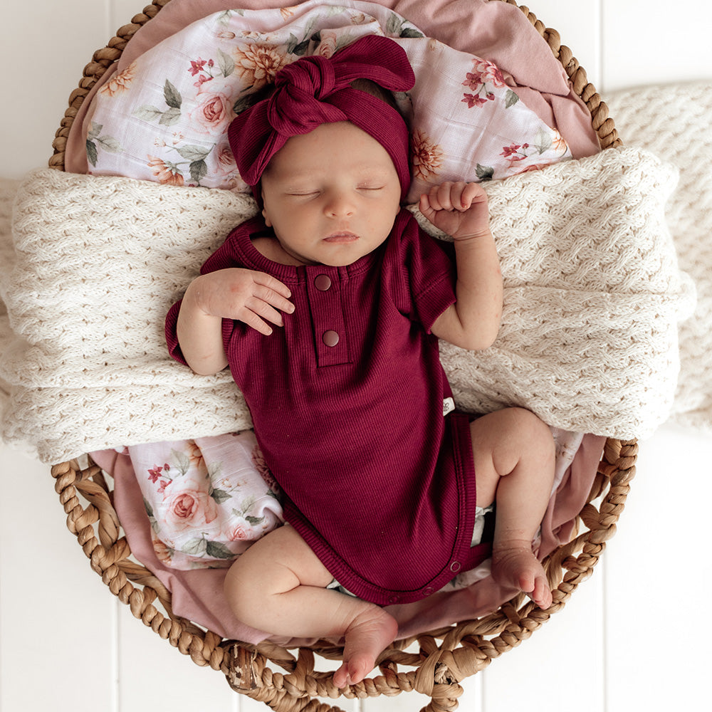 Raspberry Short Sleeve Organic Bodysuit - View 7