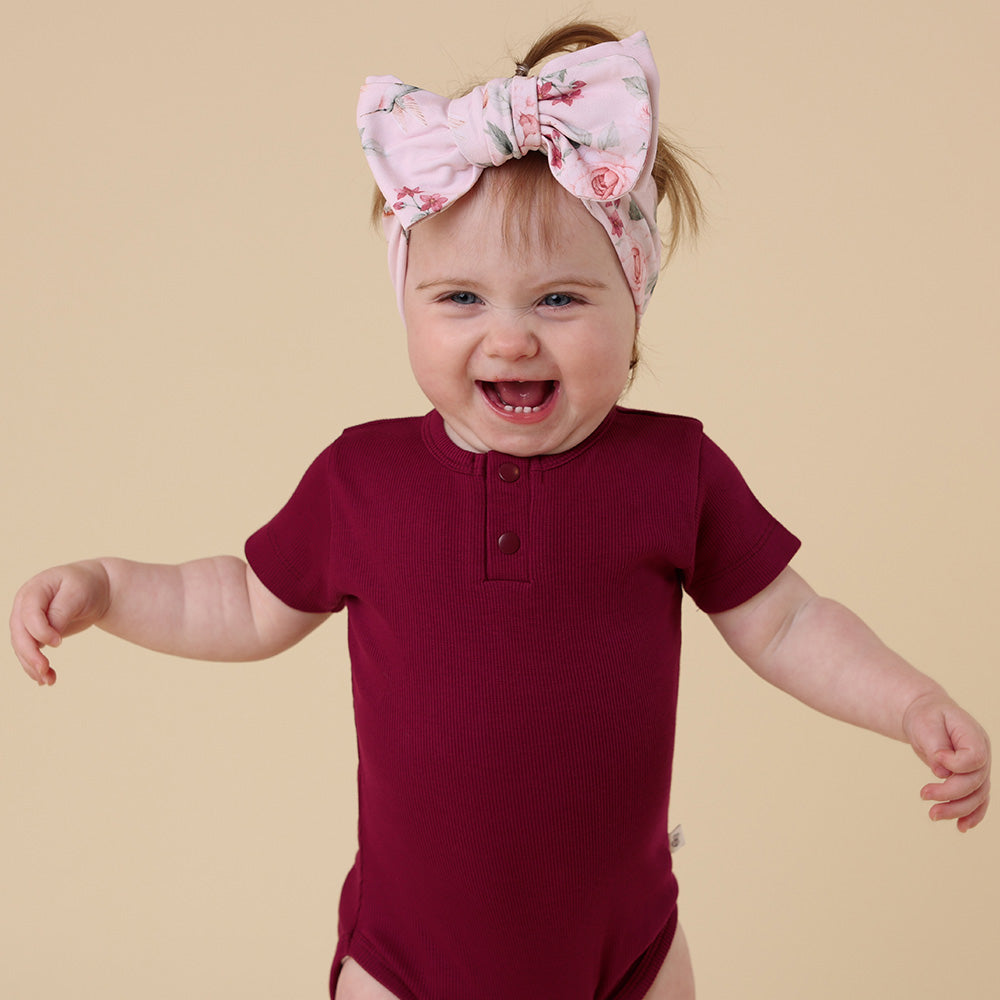 Raspberry Short Sleeve Organic Bodysuit - View 13