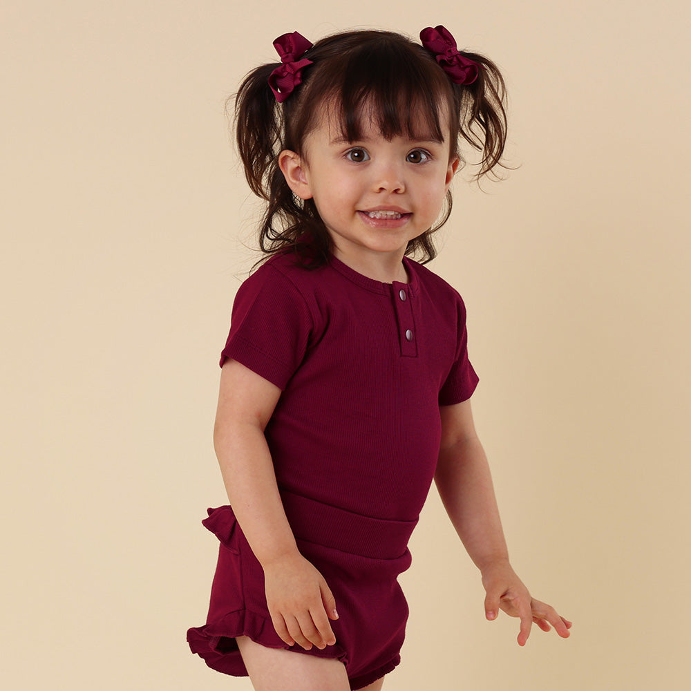 Raspberry Short Sleeve Organic Bodysuit - View 9