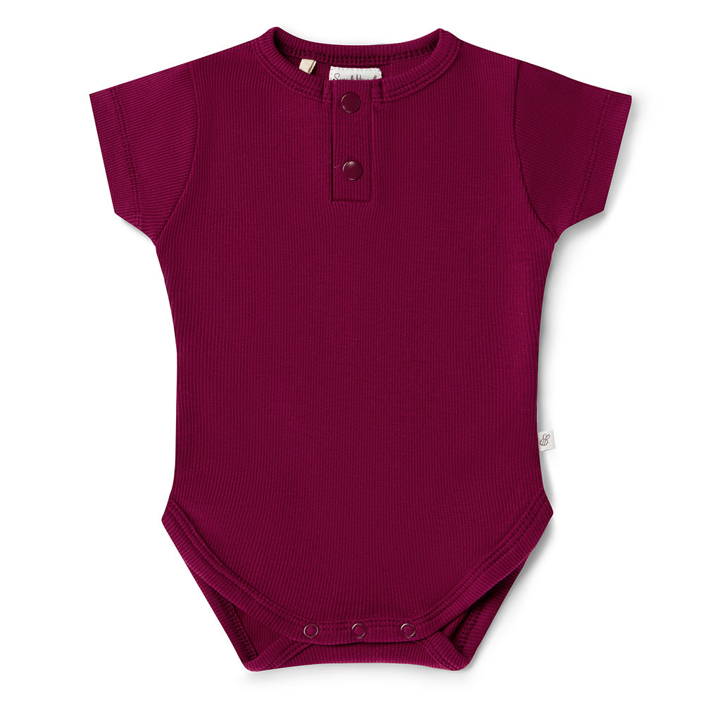 Raspberry Short Sleeve Organic Bodysuit - View 2
