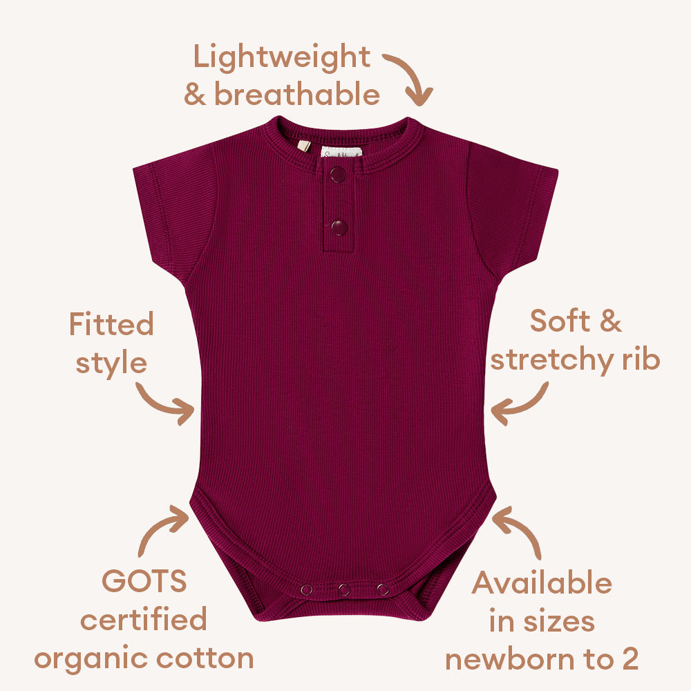 Raspberry Short Sleeve Organic Bodysuit - View 6
