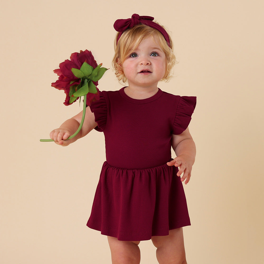 Raspberry Short Sleeve Organic Dress - View 1