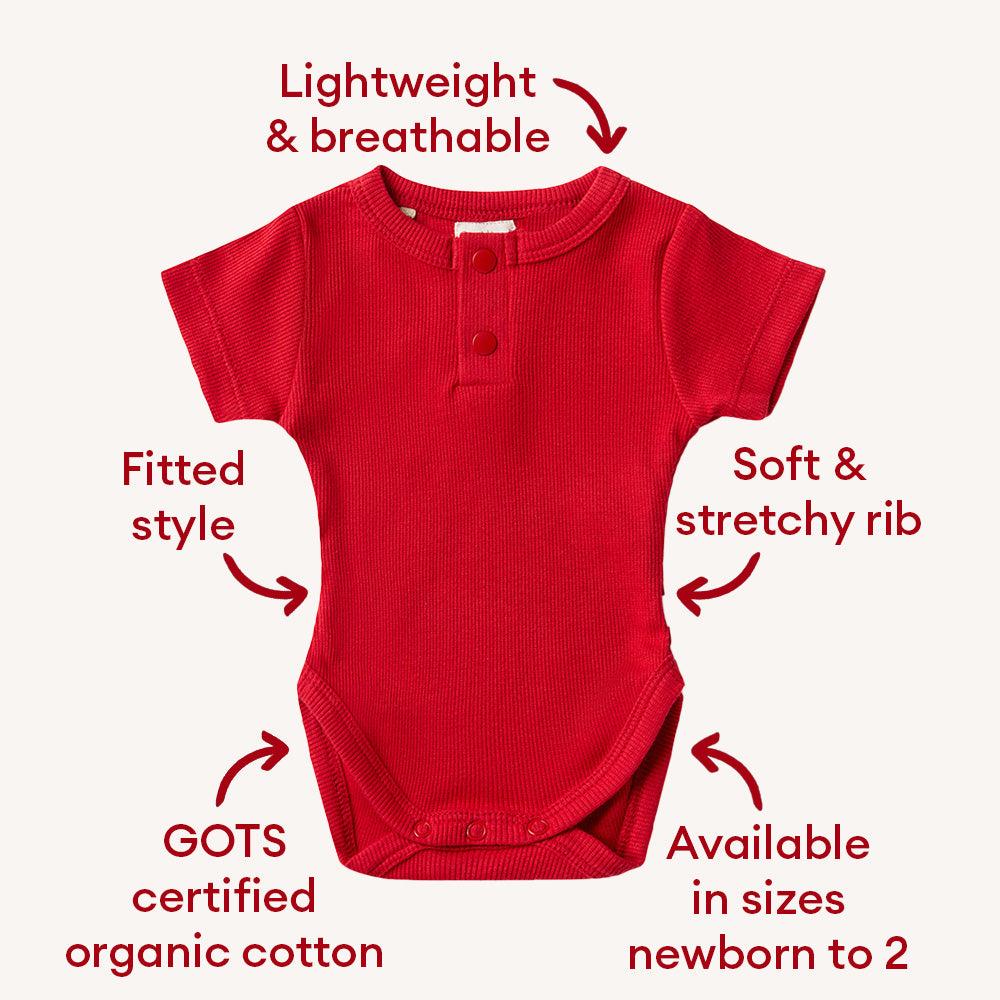 Red Short Sleeve Organic Bodysuit - View 4