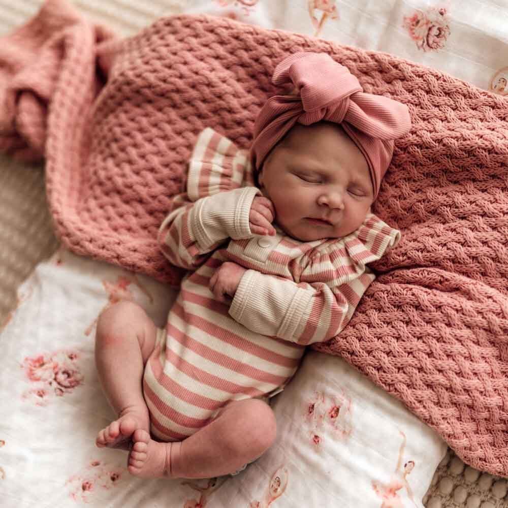 Rose Stripe Long Sleeve Organic Bodysuit - View 5