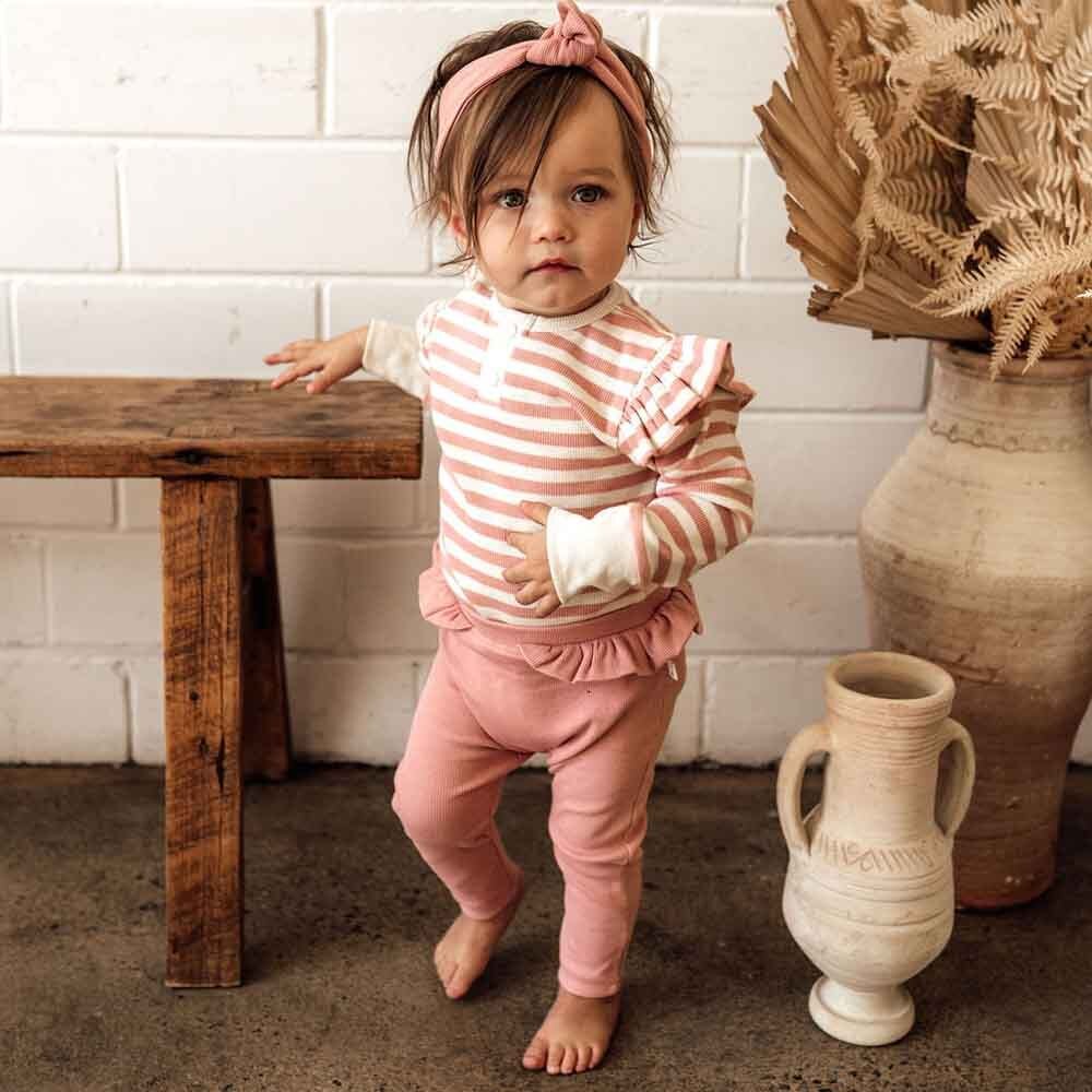 Rose Stripe Long Sleeve Organic Bodysuit - View 6