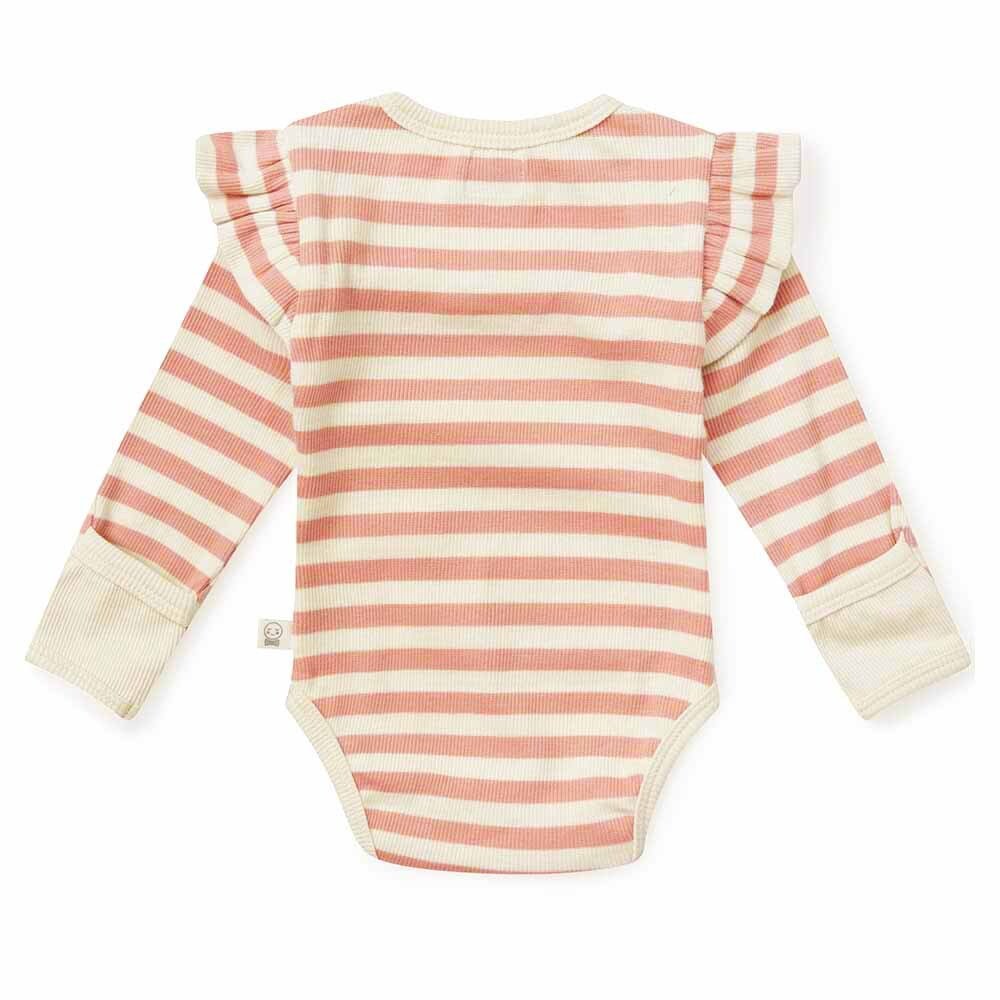 Rose Stripe Long Sleeve Organic Bodysuit - View 4