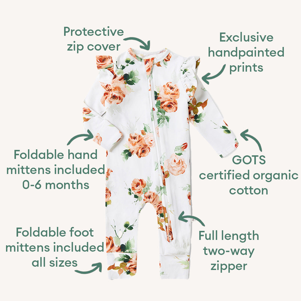 Rosebud Organic Snugglesuit Convertible Romper with Frill - View 4