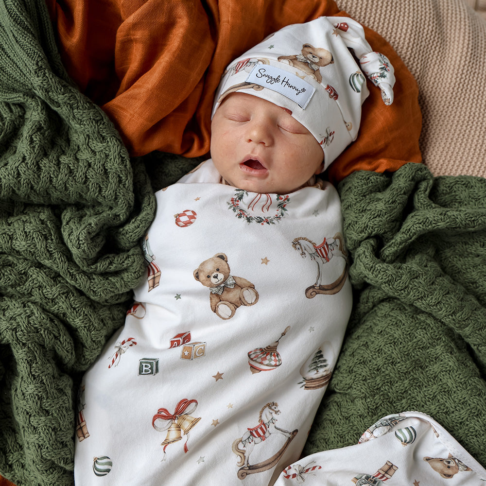 Santa's Toy Shop Organic Jersey Wrap & Beanie Set - View 2