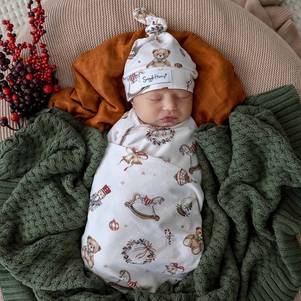 Santa's Toy Shop Organic Jersey Wrap & Beanie Set - View 1