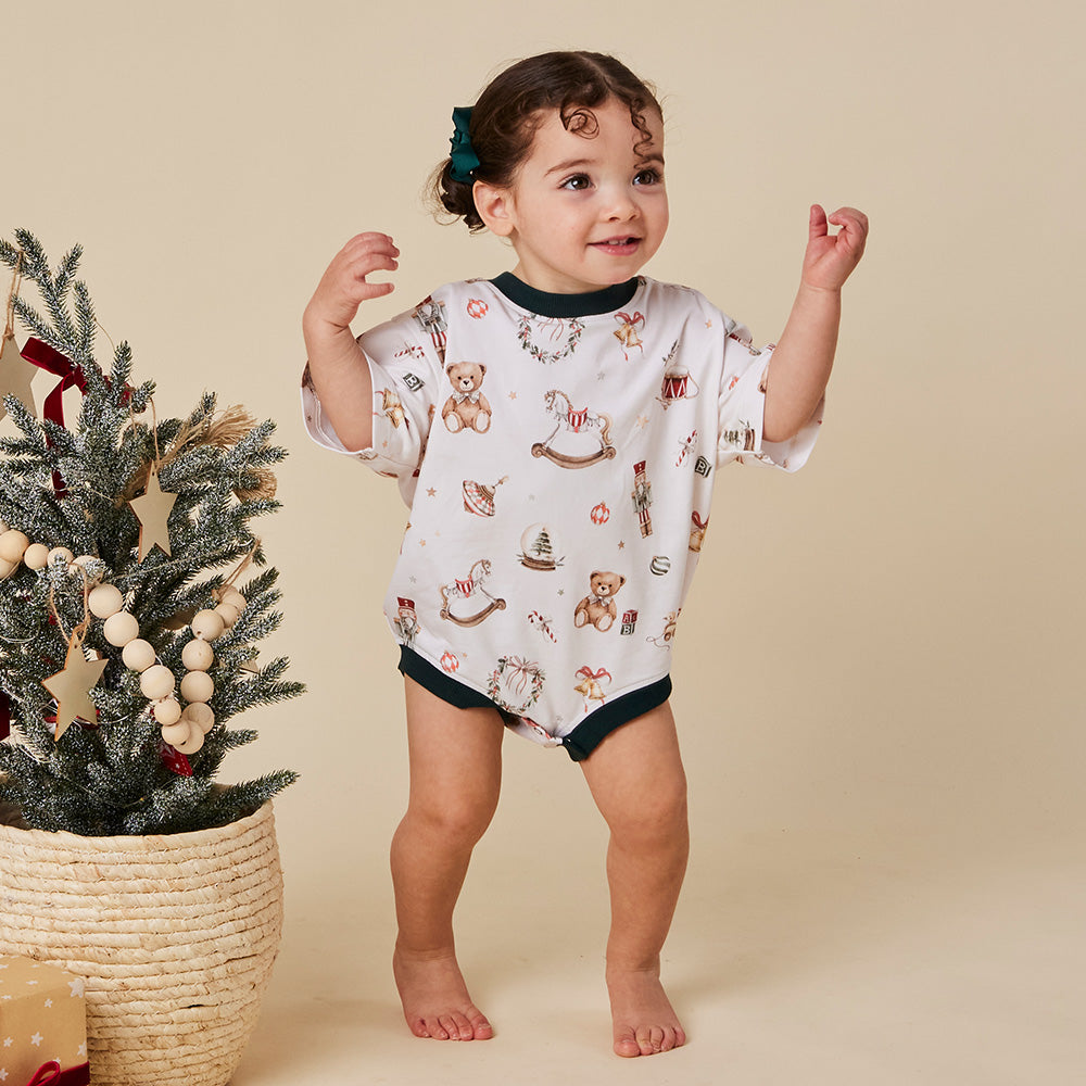 Santa's Toy Shop Organic Oversized Romper - View 5