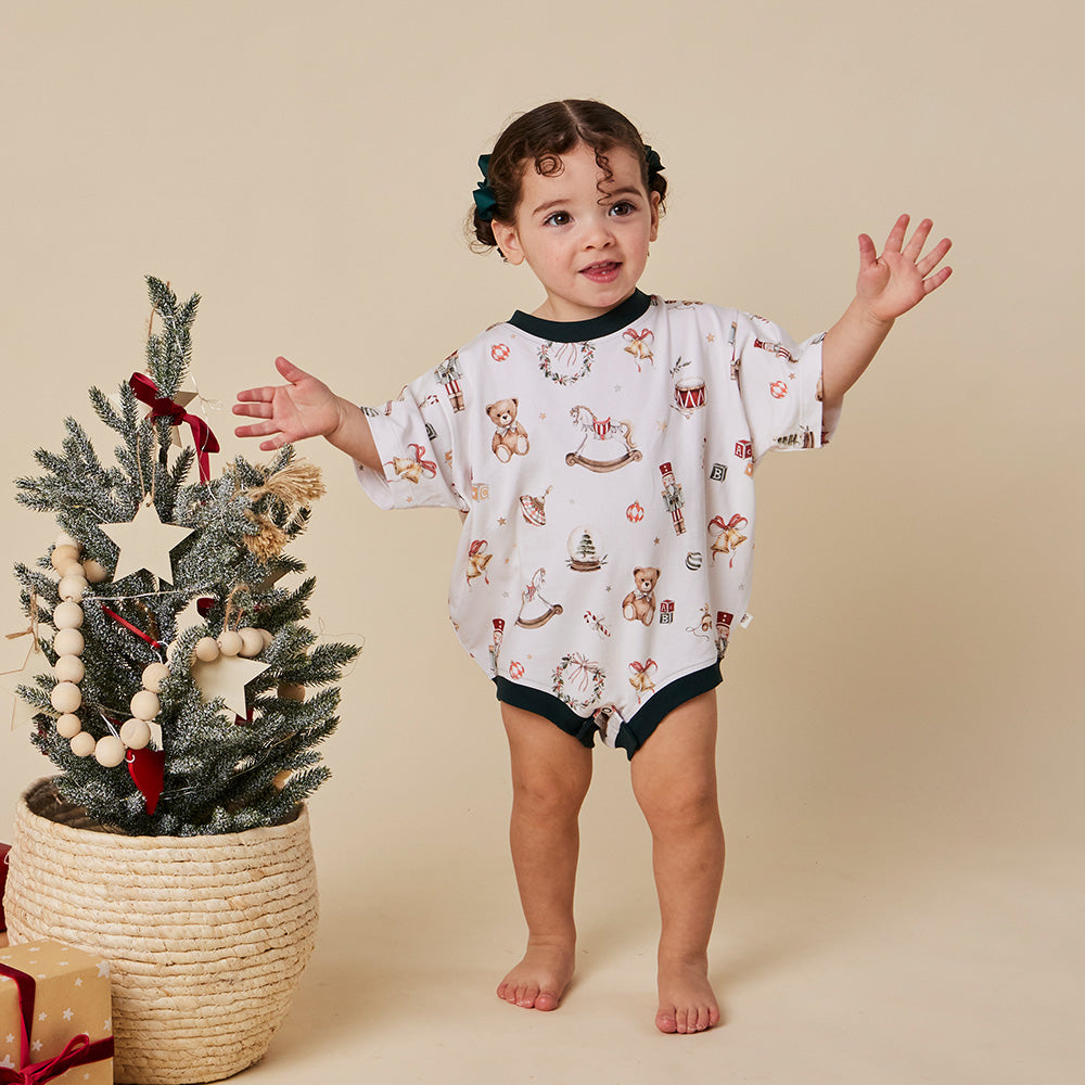Santa's Toy Shop Organic Oversized Romper - View 1