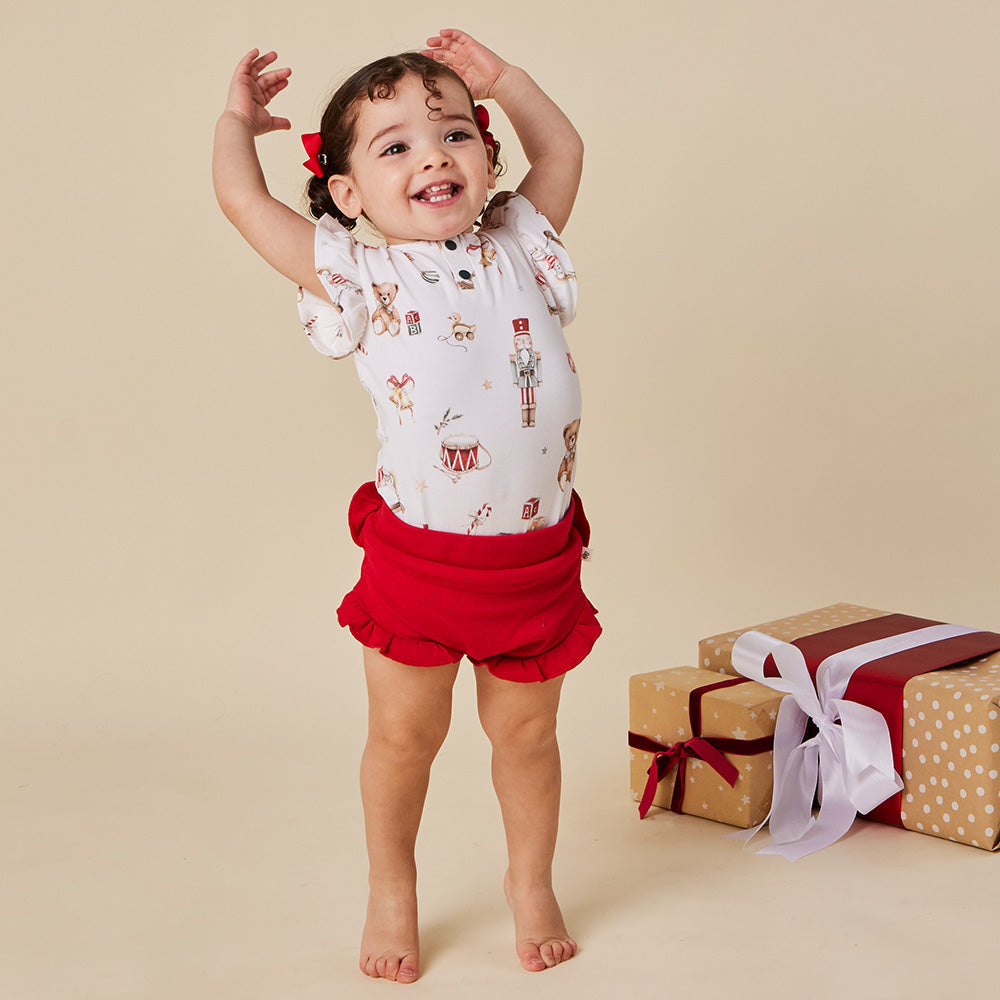 Santa's Toy Shop Short Sleeve Organic Bodysuit with Frill - View 5