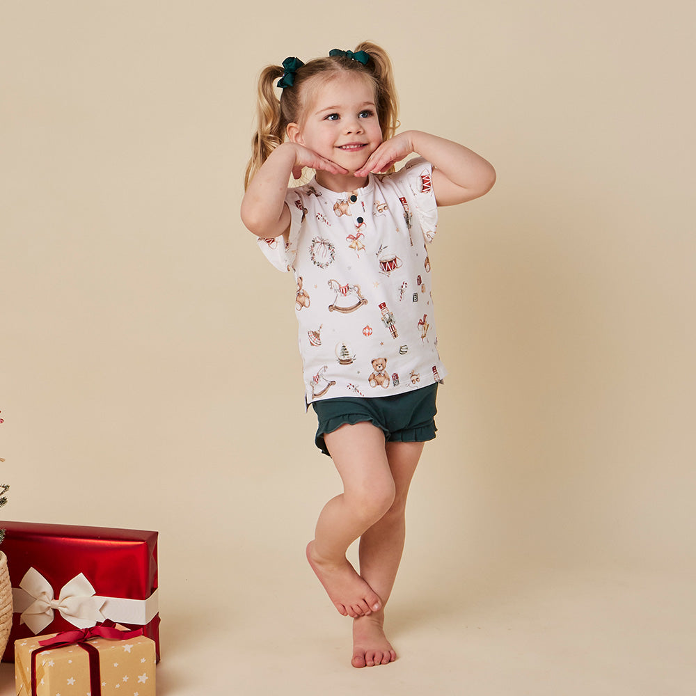 Santa's Toy Shop Organic Short Sleeve Top with Frill - View 2