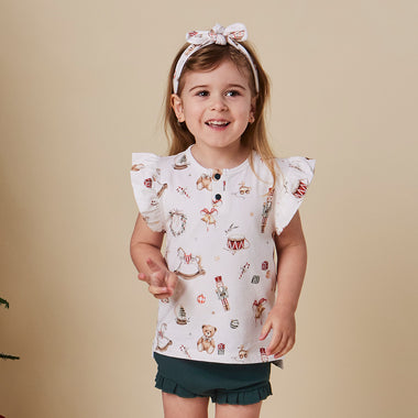 Santa's Toy Shop Organic Short Sleeve Top with Frill | Snuggle Hunny