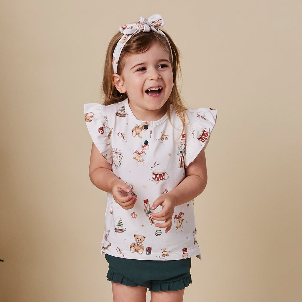 Santa's Toy Shop Organic Short Sleeve Top with Frill - View 3