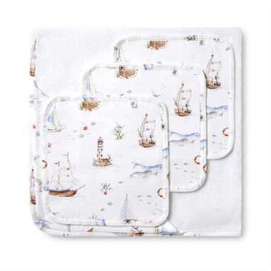 Set Sail Organic Baby Towel & Wash Cloth Set | Snuggle Hunny