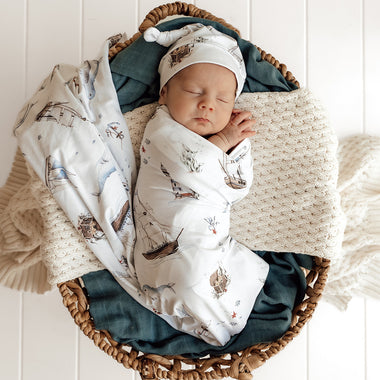 Set Sail Organic Jersey Wrap & Beanie Set | Snuggle Hunny