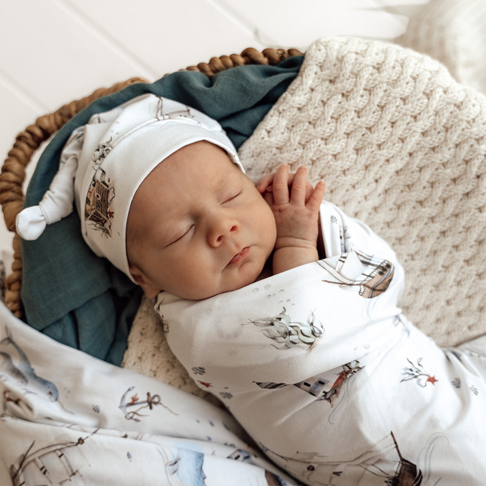 Set Sail Organic Jersey Wrap & Beanie Set - View 4