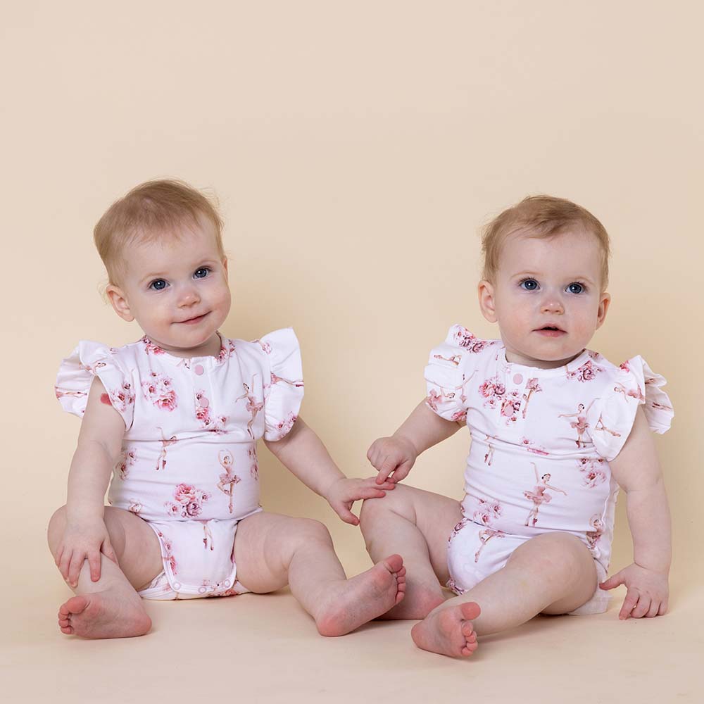 Ballerina Short Sleeve Organic Bodysuit with Frill - View 9