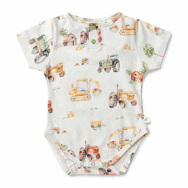 Short Sleeve Bodysuit - Diggers & Tractors Short Sleeve Organic Bodysuit