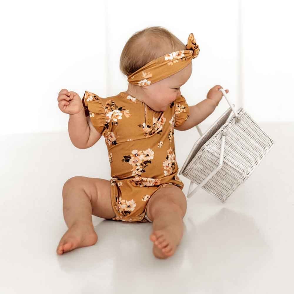 Golden Flower Short Sleeve Organic Bodysuit - View 7