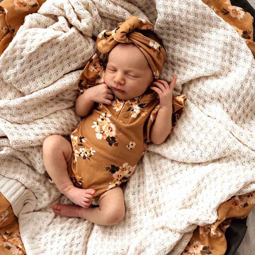 Golden Flower Short Sleeve Organic Bodysuit - View 1