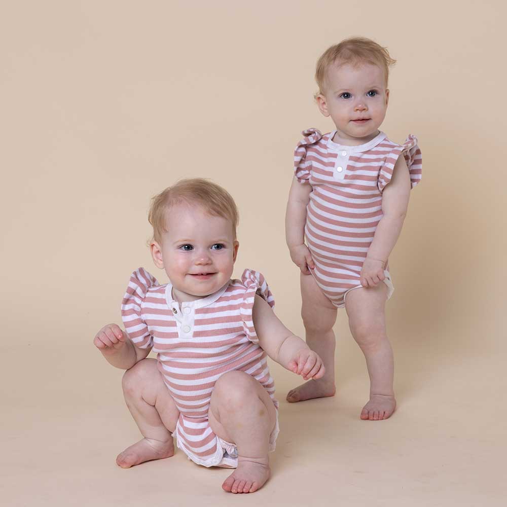 Rose Milk Stripe Short Sleeve Organic Bodysuit - View 7