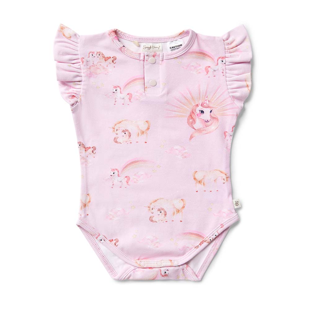 Unicorn Short Sleeve Organic Bodysuit with Frill - View 2