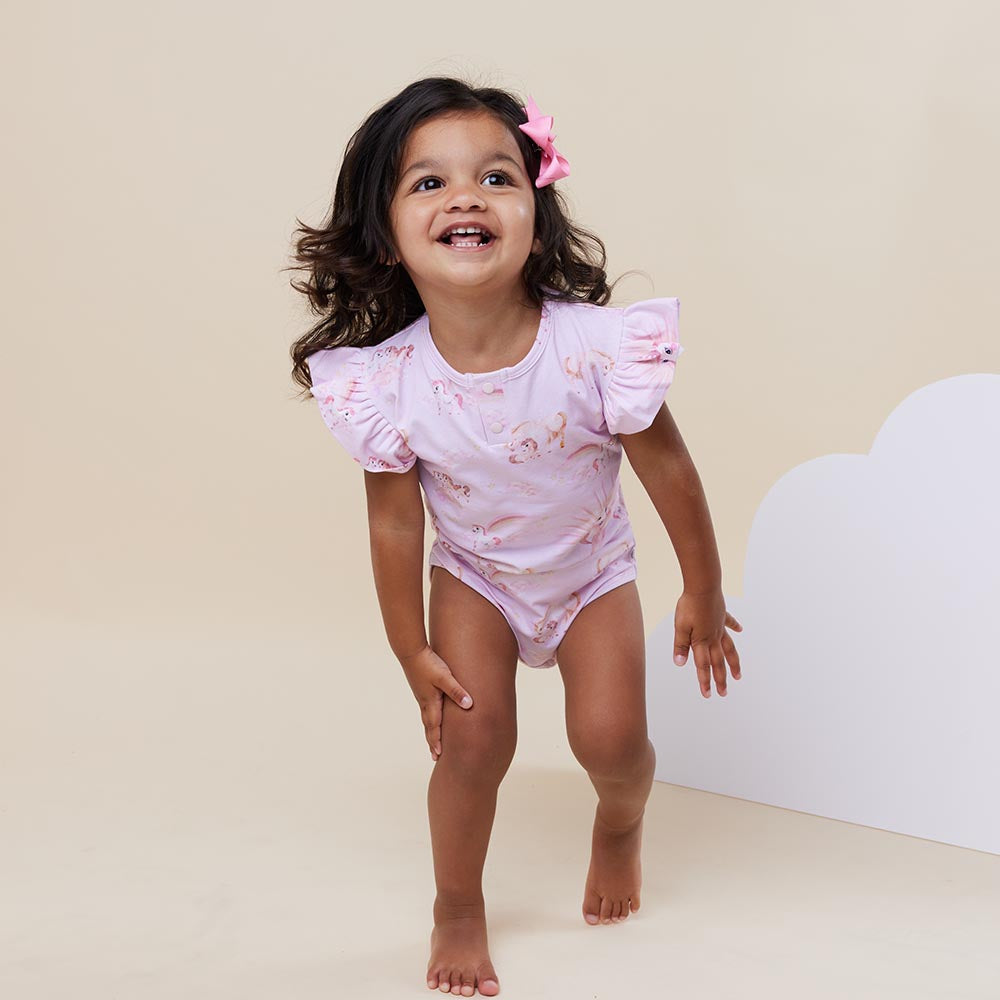 Unicorn Short Sleeve Organic Bodysuit with Frill - View 5