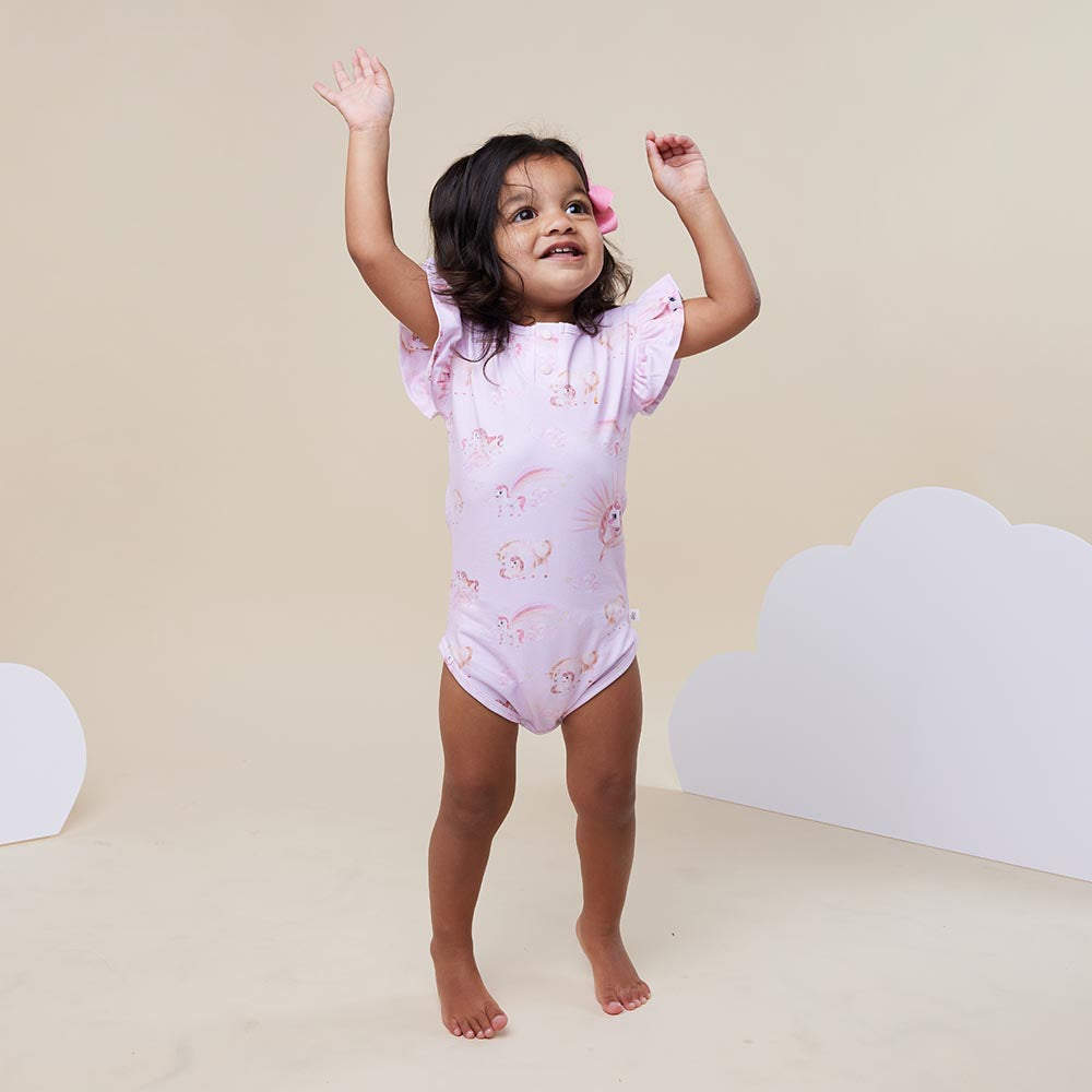 Unicorn Short Sleeve Organic Bodysuit with Frill - View 7