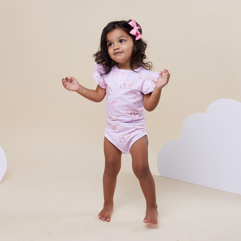 Unicorn Short Sleeve Organic Bodysuit with Frill - View 9