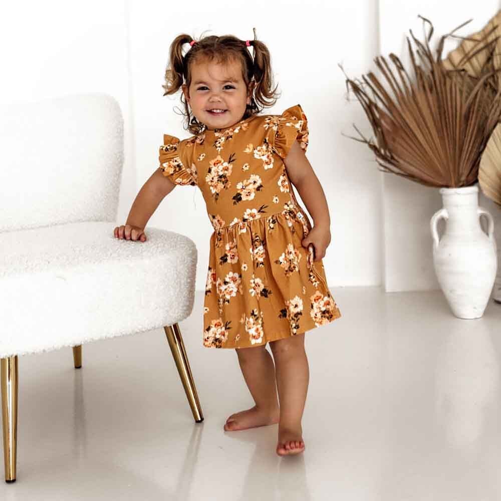 Golden Flower Short Sleeve Organic Dress - View 6