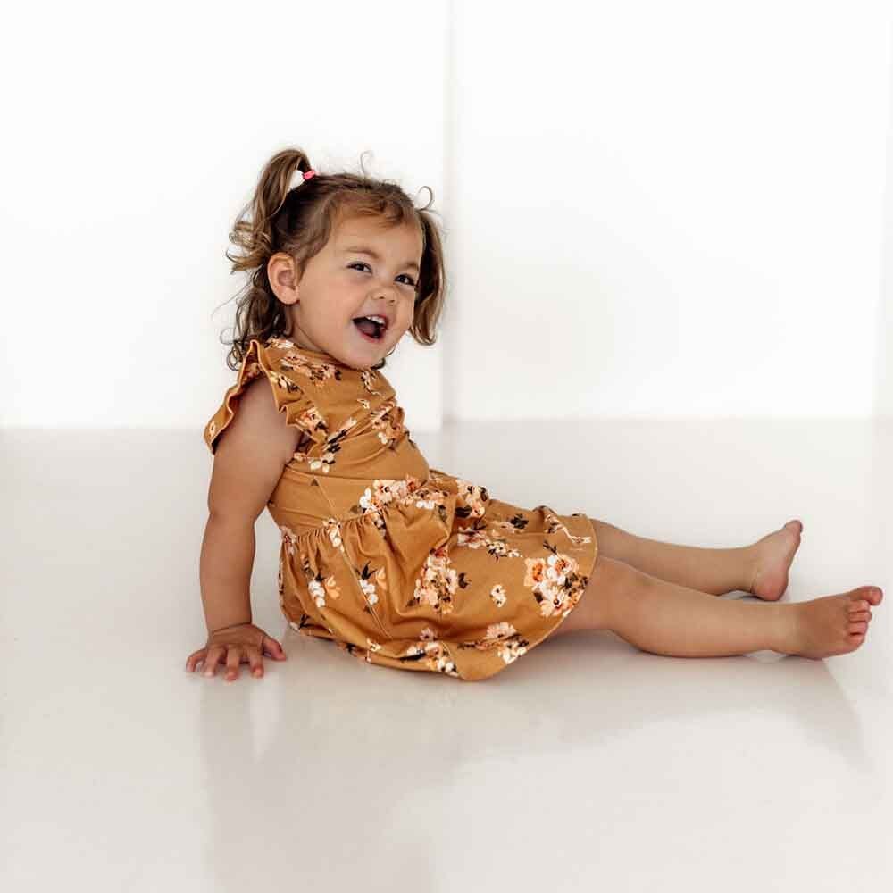 Golden Flower Short Sleeve Organic Dress - View 9