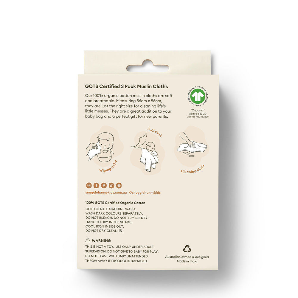 Small Organic Muslin Cloths 3 Pack - Kittens/Sage/Milk - View 3