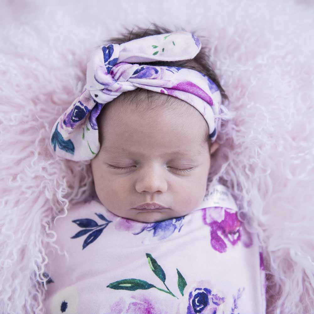 Floral Kiss Organic Snuggle Swaddle & Topknot Set - View 4