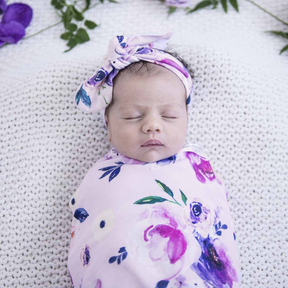 Floral Kiss Organic Snuggle Swaddle & Topknot Set - View 5