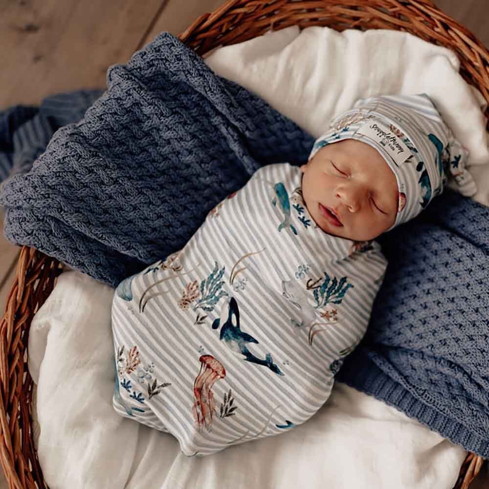 Whale Organic Snuggle Swaddle & Beanie Set - View 3