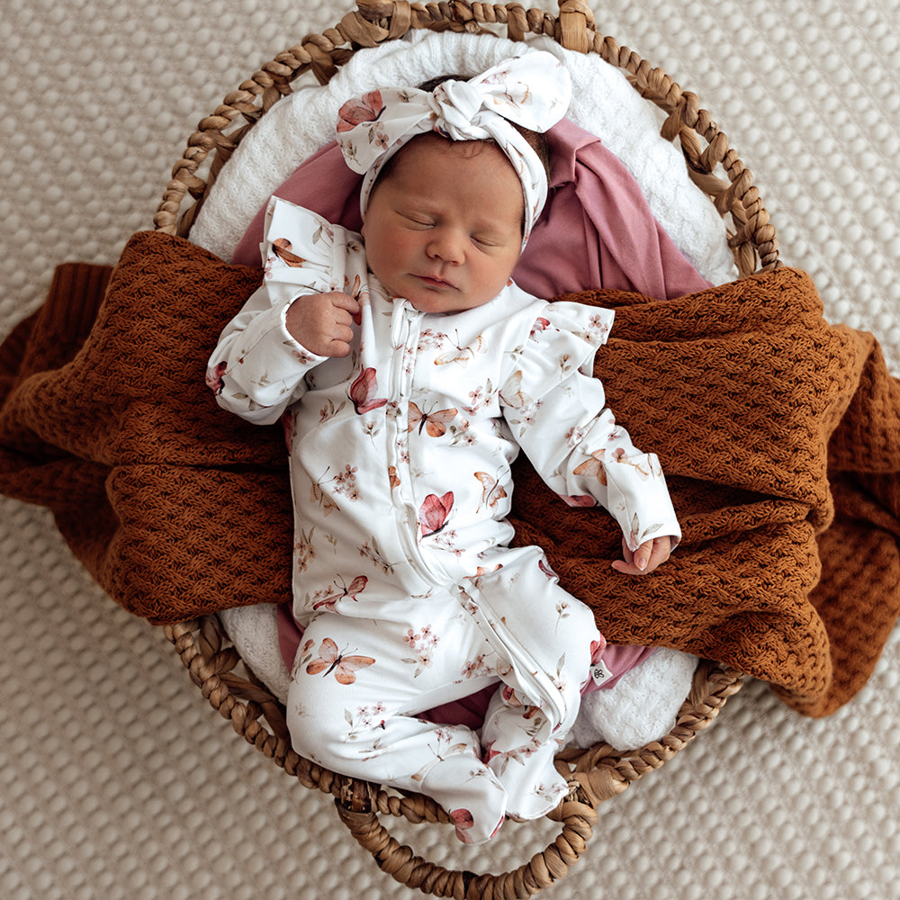 Butterfly Organic Snuggle Sleepsuit Zip Footie with Frill - View 1