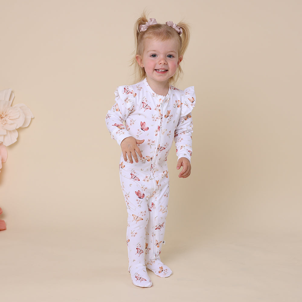 Butterfly Organic Snuggle Sleepsuit Zip Footie with Frill - View 5