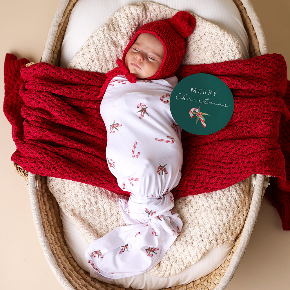 Candy Cane Organic Jersey Wrap & Beanie Set + Milestone Card - View 3