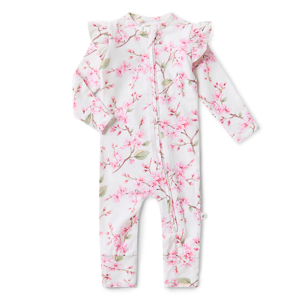 Cherry Blossom Organic Snugglesuit Convertible Romper with Frill - View 2