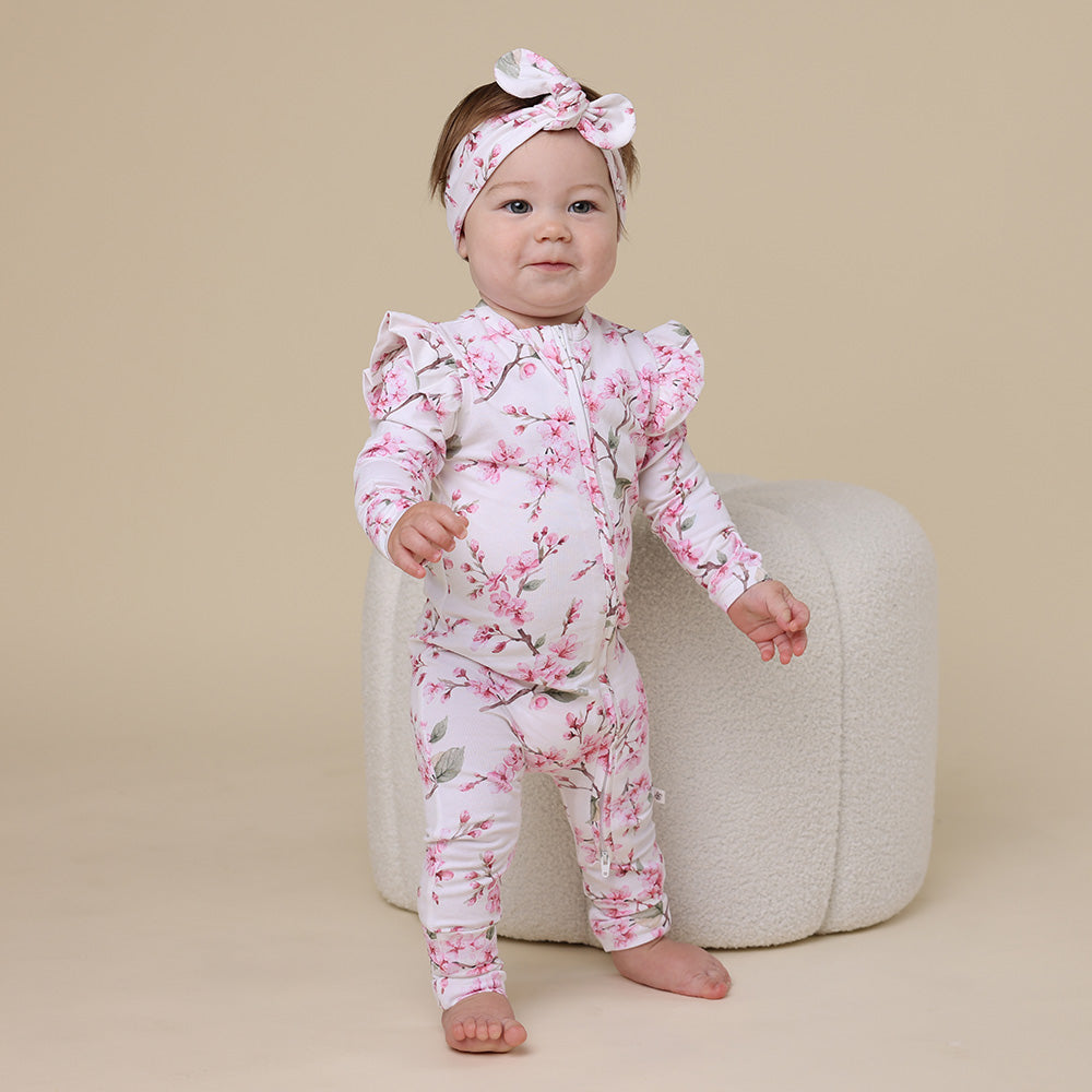 Cherry Blossom Organic Snugglesuit Convertible Romper with Frill - View 3