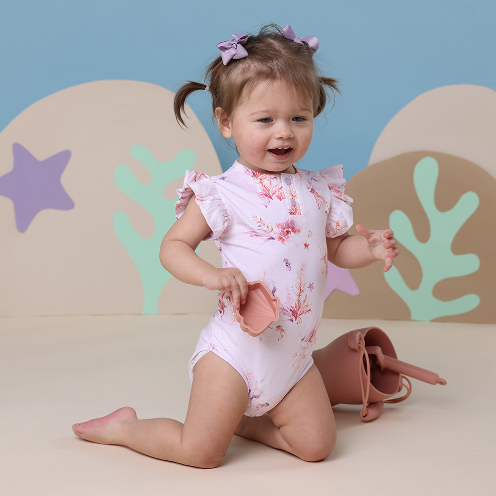 Coral Short Sleeve Organic Bodysuit with Frill - View 5