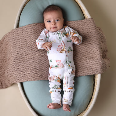 Baby wearing Farm Organic Snugglesuit Convertible Romper | Snuggle Hunny