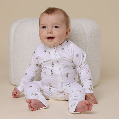 Toddler wearing Garden Friends Organic Snugglesuit Convertible Romper | Snuggle Hunny