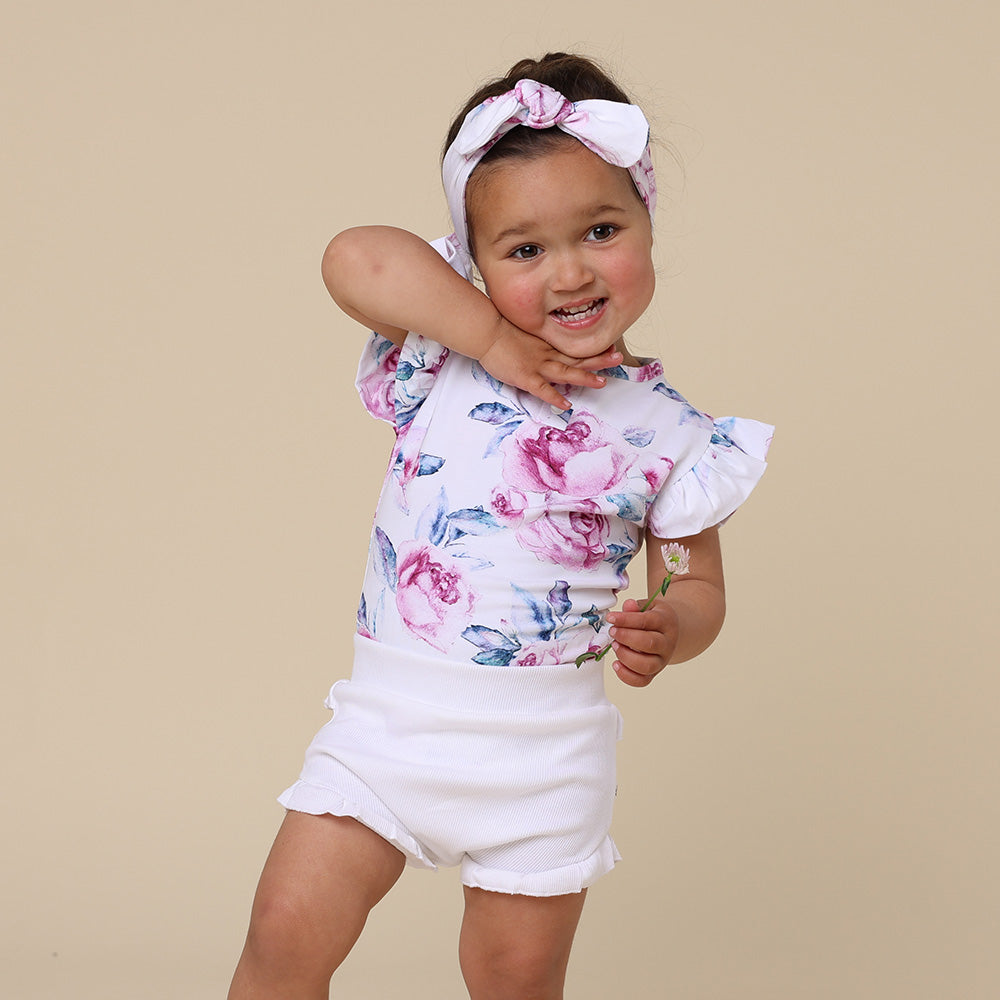 Lilac Skies Short Sleeve Organic Bodysuit with Frill - View 6